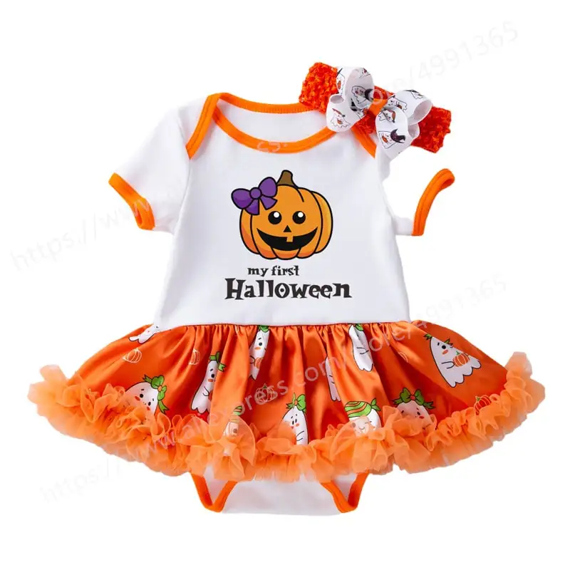 

Halloween Baby Girl Clothing Kids Romper Short Sleeve Toddler Pumpkin Jumpsuit Tutu Dress Costumes