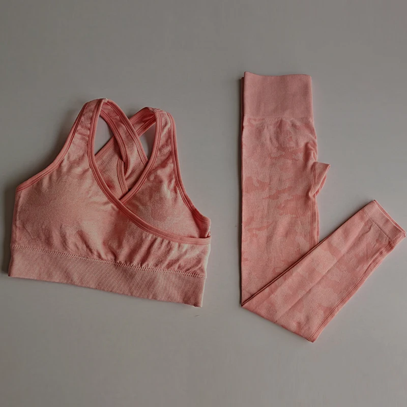 Бесшовный Камуфляжный комплект для йоги женщин одежда спортзала и фитнеса