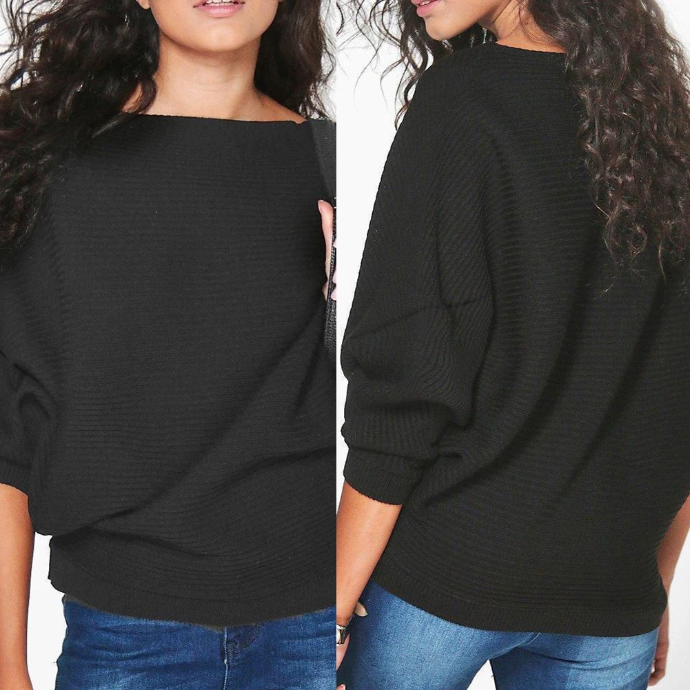 

New-coming Autumn Winter Slash Neck Pullovers Sweaters Primer shirt Batwing Dolman Sleeve Knitted Fabric Sweater Top