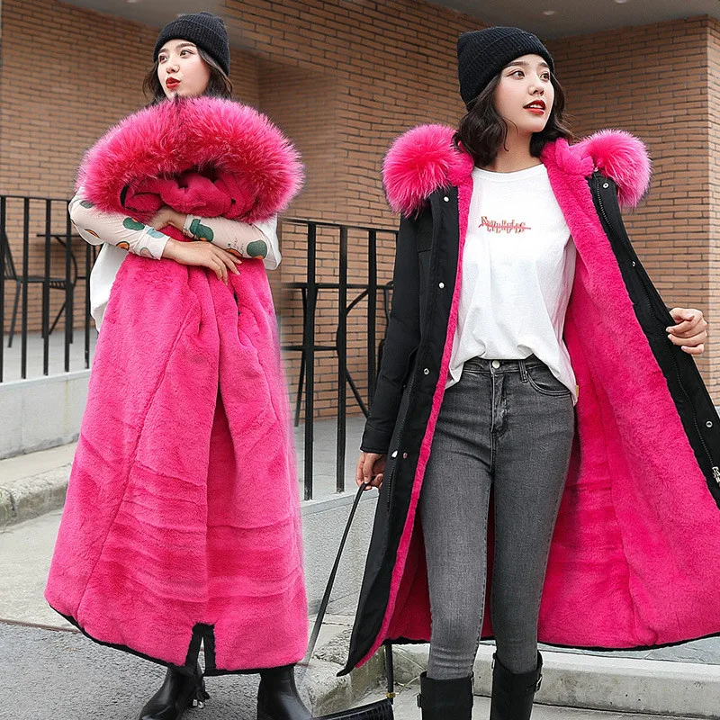 

Зимнее женское пальто 2020, длинная куртка с большим меховым воротником и капюшоном, из хлопка и шерсти, Женская парка, женская верхняя одежда