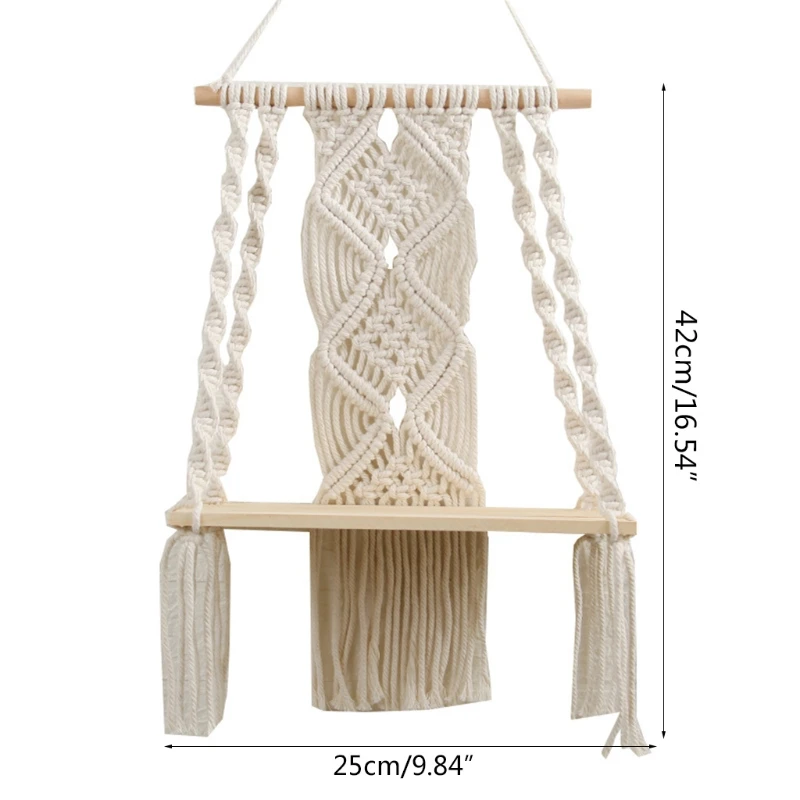 

Woven Wood Shelf Tapestry Storage Rack Wall Hanging Boho Macrame Rope Shelving Home Decorations Bedroom Hand Knotted Rope