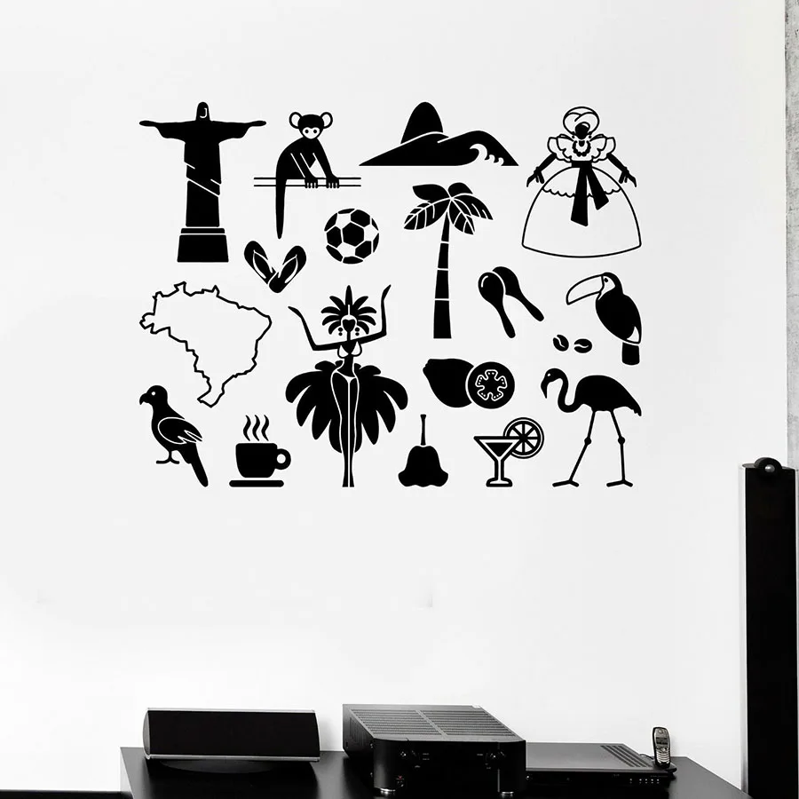 

Wall Decal Brazil Latin America Attractions Travel Art Vinyl Door Window Stickers Refrigerator Decals Bedroom Home Decor M941