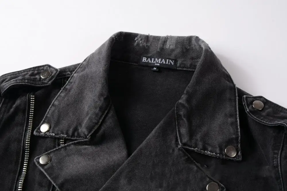 Fashion Men's Denim Jacket Black Zipper Multi Bag Punk Motorcycle Jeans 478009 | Мужская одежда