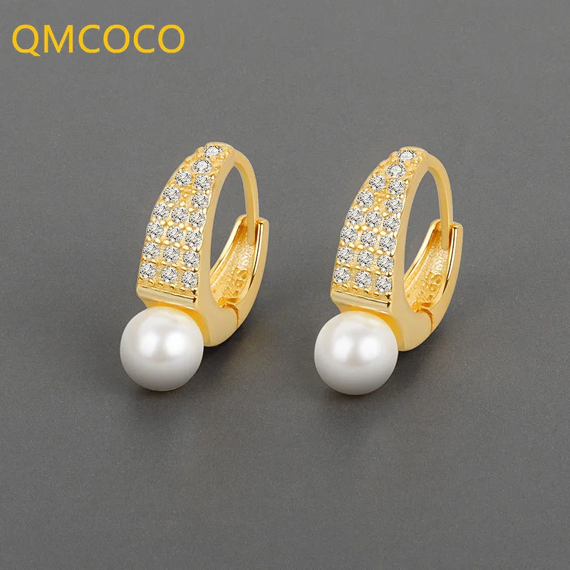 QMCOCO серебряный цвет жемчуг Zrcon круглые O-образные серьги для женщин модные простые темпераментные французские романтические уши ручной работы
