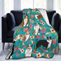 australian shepherd dogs flowers fleece blanket throw lightweight blanket super soft cozy bed warm blanket