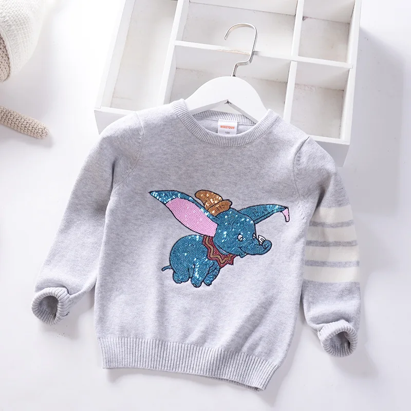 Осенне-зимний детский свитер пуловер с блестками и героями мультфильмов Свитера