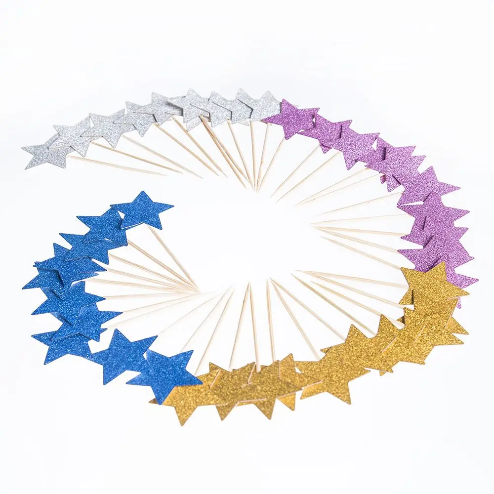 Топпер для торта блестящий золотой и серебряный 10 шт./лот украшение в виде звезды