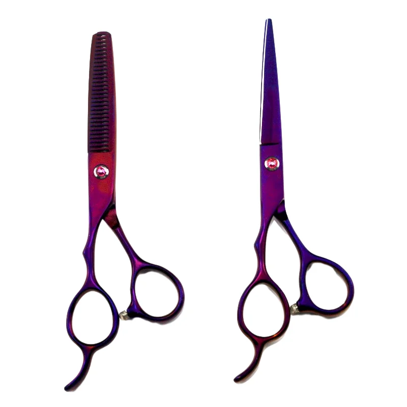 6.0 Inch Purple  Left-handed Scissors Cutting Thinning Blunt Tip Japan 440c Pro Hairdressing Shears