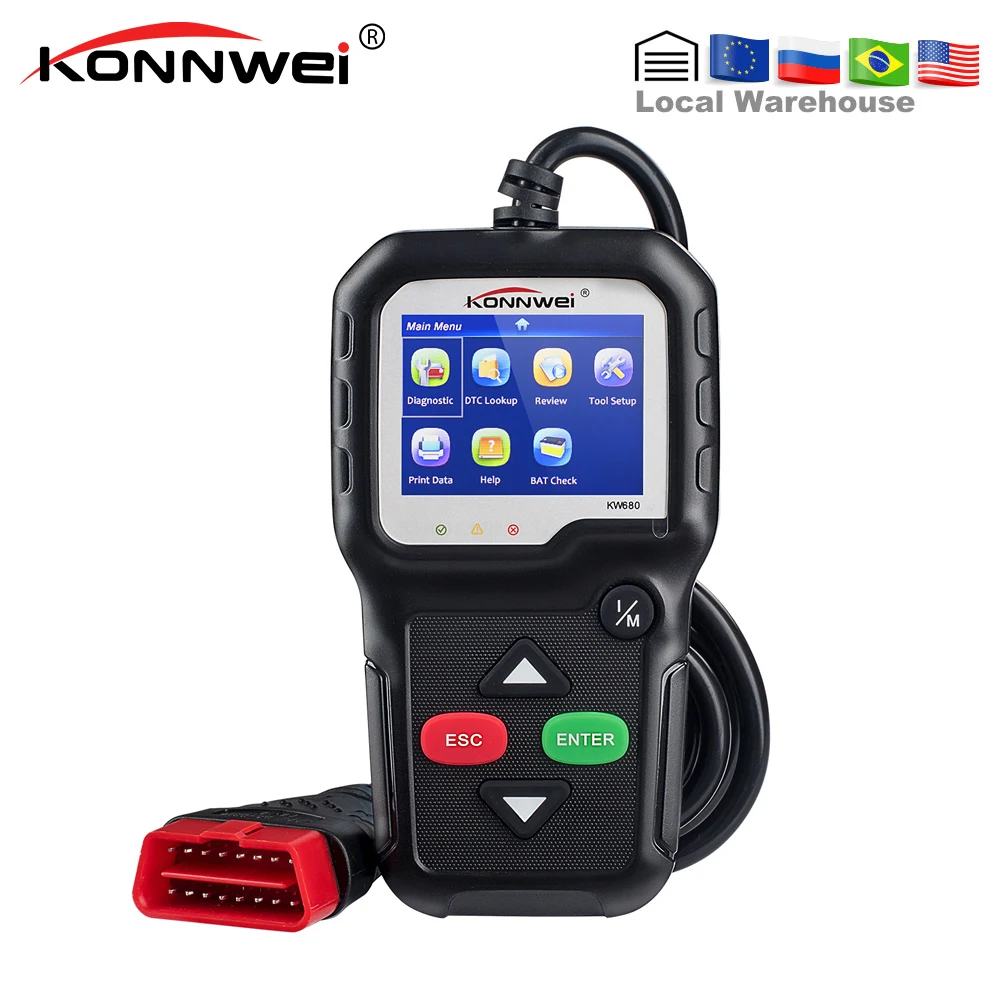 KONNWEI KW680 EOBD/OBDII/CAN автомобильный считыватель кодов Многоязычный Полный OBD2 функциональный диагностический инструмент KW 680 автоматический сканер al519 CR519