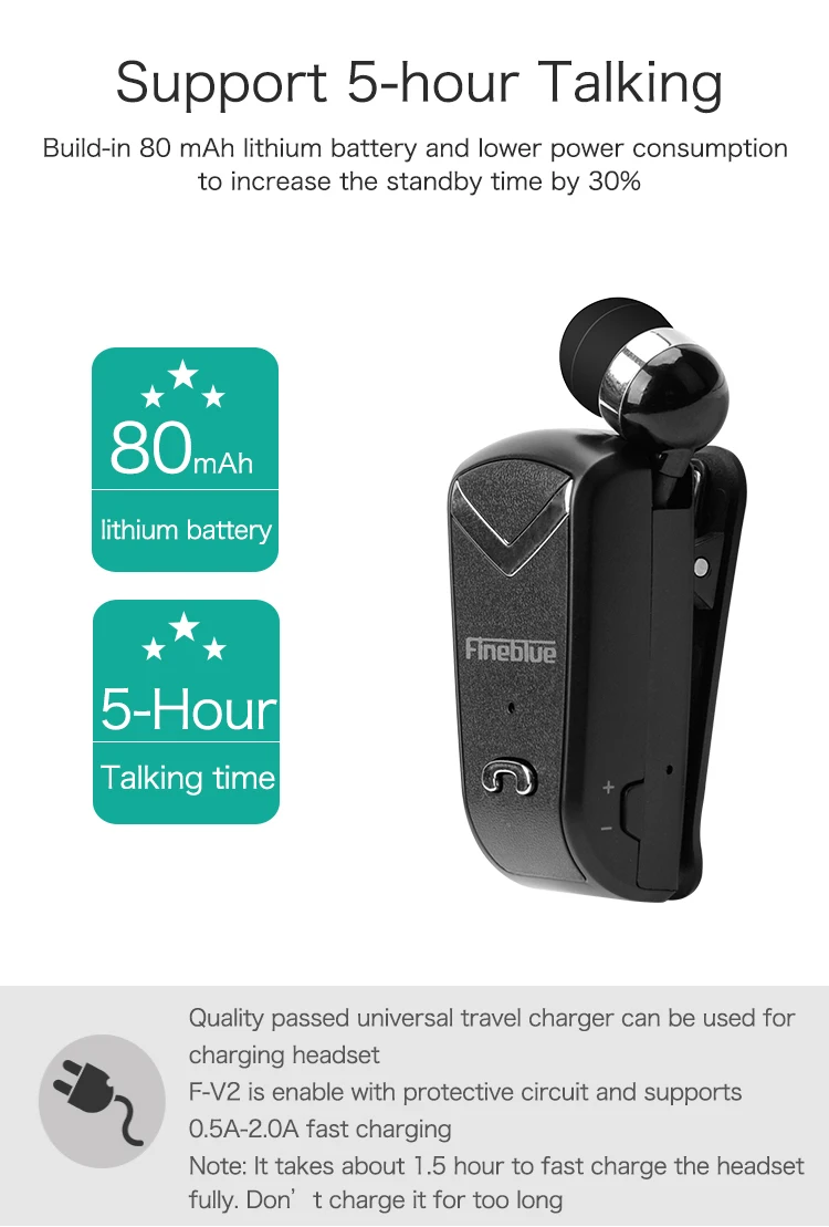 FINEBLUE F-V2 беспроводные наушники Bluetooth Handsfree наушники гарнитура звонки напоминают о цифрах носить пульт на прищепке для телефона с микрофоном