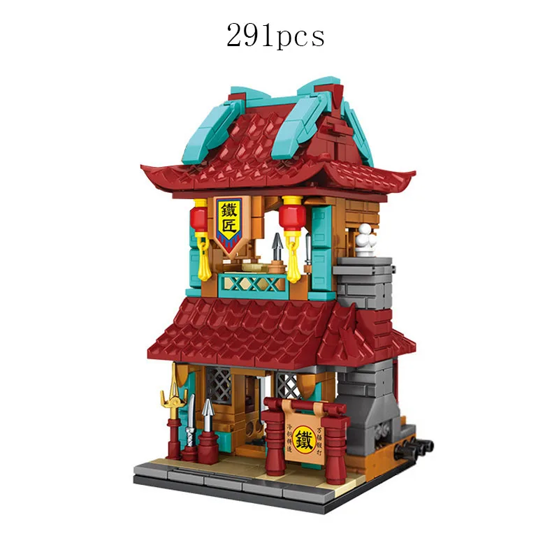 

City Street View Architecture Series Building Blocks Chinese Tradition Tavern Backsmith Shop Buns Shop DIY Model Toys Kids Gift
