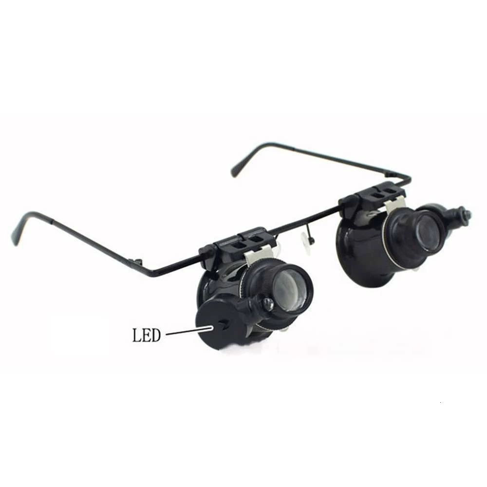 FGHGF 20X Double LED Eye Repair Magnifier Glasses Mini Magnifying Loupe Lens With Light Watch Measurement Microscope Tools |