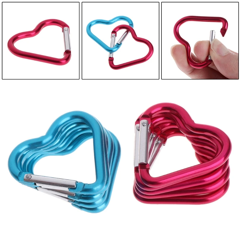 

10Pcs Outdoor Ring Aluminum Heart KeyChain Hook Clip Climbing Camping Outdoor