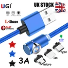 Магнитный зарядный кабель UGI, в наличии, 3 А, L-образный, QC3.0, Type C, USB C кабель для IOS, Micro USB, синхронизация данных для Samsung Oneplus