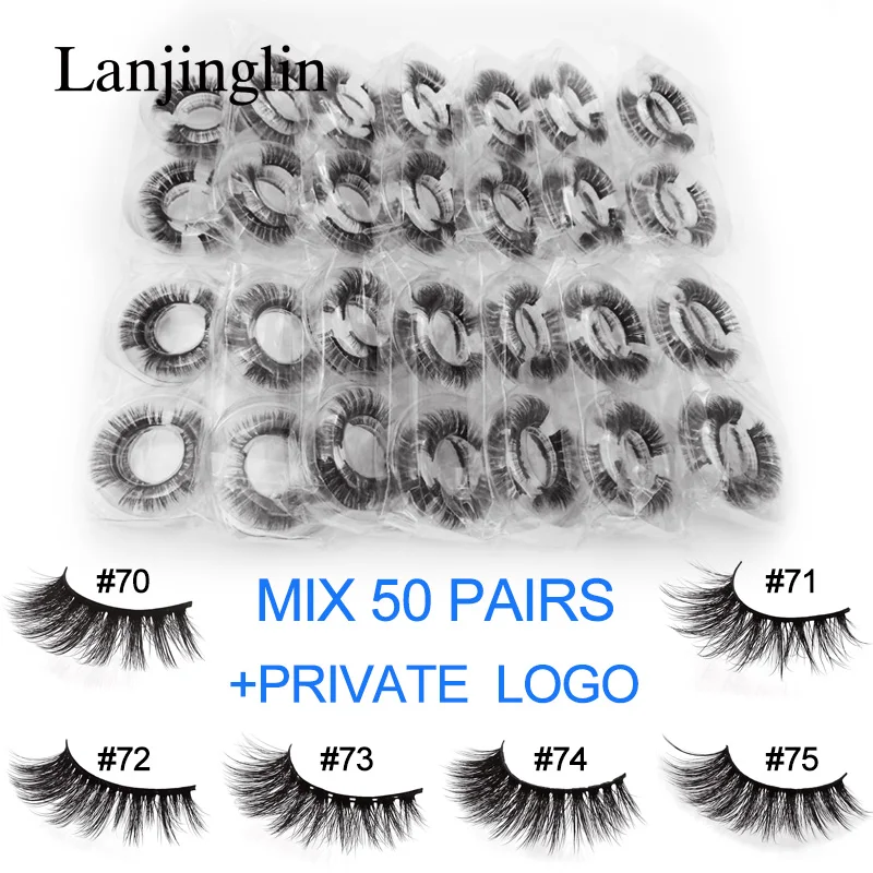MIX50PAIRS WITH LOGO 20 Вт, 30 Вт/40/50/100 пар Искусственные ресницы для макияжа пушистые тестировалось на животных 3d ресницы серо-коричневого цвета естественные Ложные ресницы для увеличения ресниц - Color: MIX50PAIRS WITH LOGO