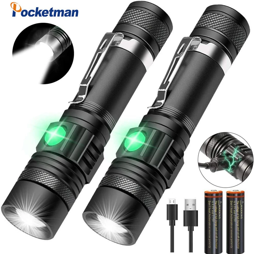 Светодиодный фонарь Pocketman зарядка через USB T6/L2/V6 с функцией фокусировки 2 шт. 35 000
