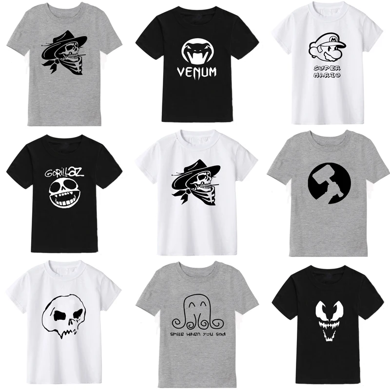 

2022 Four Seasons Personality Fashion Skull Super Mario Children's Cotton T-shirt Boys Clothes Girls Clothes Kids T-shirt 2-10Y