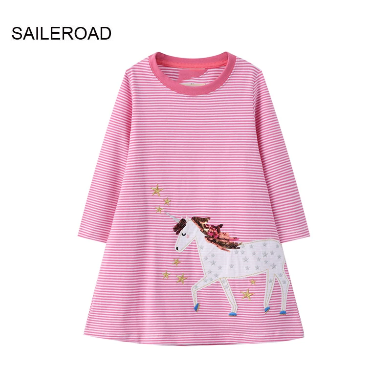 SAILEROAD Animal Applique Girls Long Sleeve Dress for Kids Clothes New Spring Children Baby Party Cotton |