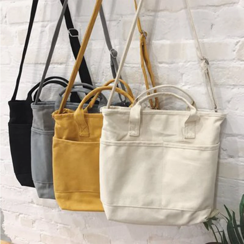 

Solid Color Canvas Women's Shoulder Bag College Style Handbags Recyclable Eco Friendly Shopping Bag Student Schoolbag 2021 New
