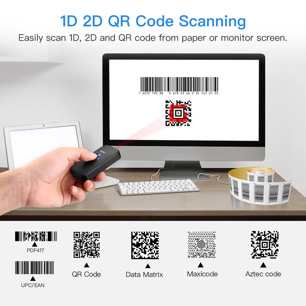 Eyoyo EY 009 1D 2D сканер штрих кода Bluetooth & 2 4G беспроводной считывания QR код сканеров