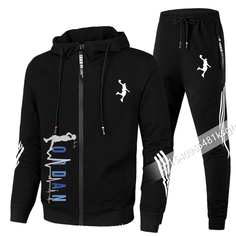 

2021Tracksuit Men 2PC Pieces Set autumn winter men's sets with zipper hooded +pants two pieces casual male sports clothing