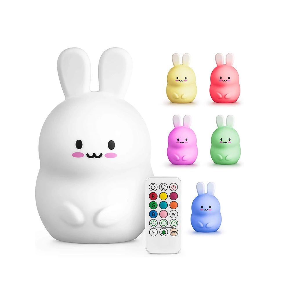 

Cartoon Silicone Rabbit Silicone Night Light USB Led Night Light Pat Color-Changing Lamp Rechargeable Light Bedroom Night Lamp
