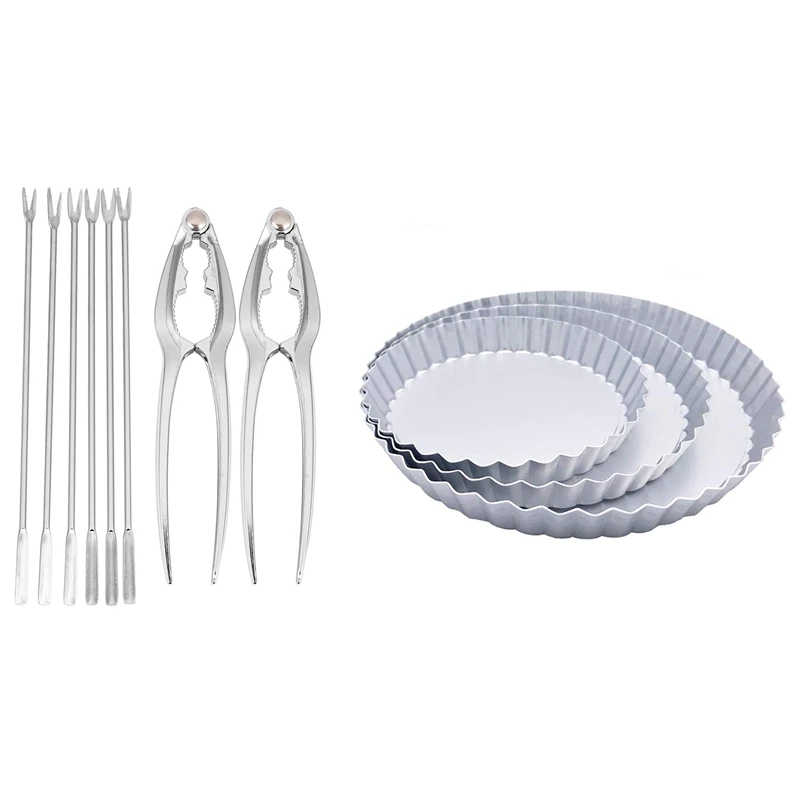 

8 Pcs Eating Crab Tool Walnut Pliers Crab Needles Seafood Forks Crab Crackers & 3 Pcs 6/8/9Inch Tart Pan And Quiche Pan