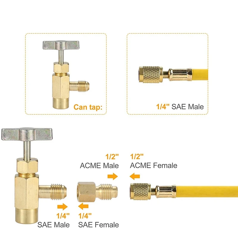 R134A Self-Sealing Can Tap Valve Refrigerant Dispenser Tool with Tank Adapter for 1/4 Inch and 1/2 AC Charging | Автомобили и