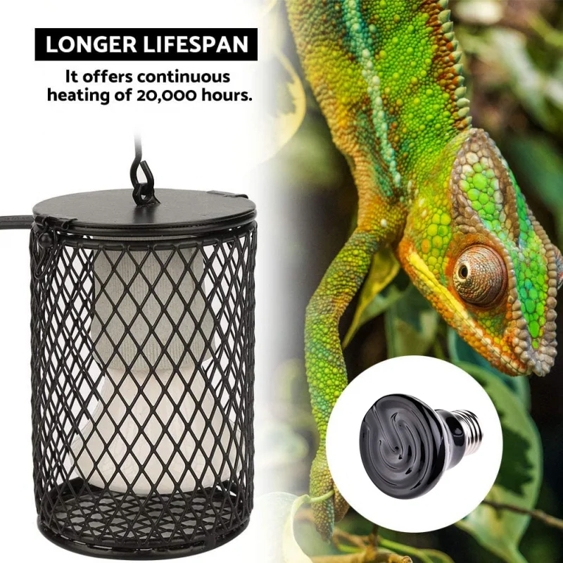 

Pet Reptile Light Heat Lamp With Safety Cage Ceramic Heating Lamp Set Emitter Heat Lamp for Turtle Snake lizard Pet Supply 100W