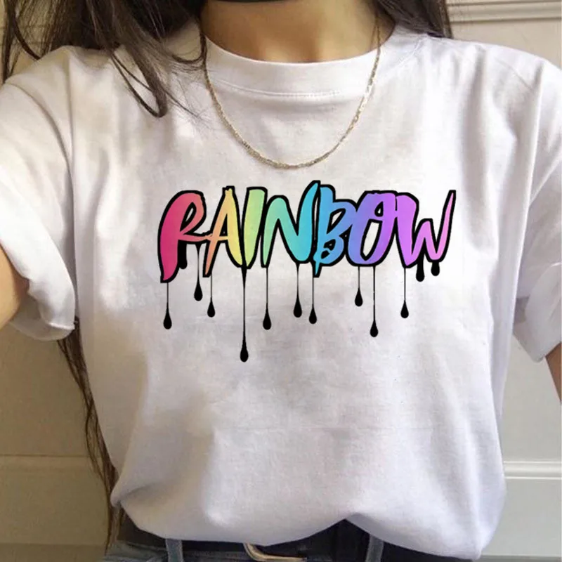 Радужная Harajuku Kawaii Футболка женская Ullzang 90s корейский стиль футболка Летняя Милая