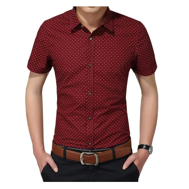 

Men's Shirt 100% Cotton Men Social Shirt Mens Short Sleeve Shirts Man Polka Dot Casual clothes