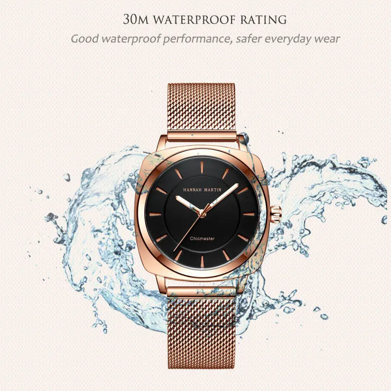 Hannah Martin женские часы кварцевые розовое золото серебро роскошный стальной