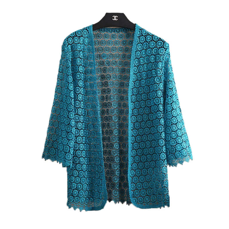 

Lingwave Summer Thin Coat Lace Hollow Shawl Top Large Size XL-5XL Loose Casual Sunscreen Cardigan Women's Outwear