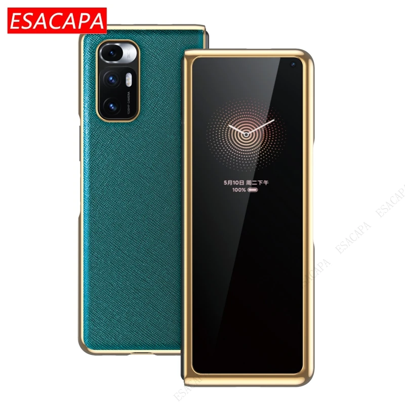 

Luxury Plating Plain Leather Texture Phone Cover For Xiaomi Mix Fold Business Shockproof Full Protection Hard Back Phone Case