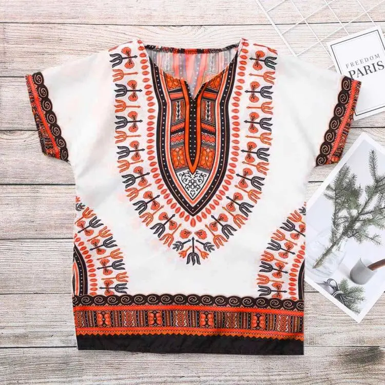 African Dashiki Unisex Children's Printed Casual Short Sleeve T-shirt Hip Hop Clothes Colorful Ethnic | Тематическая одежда и