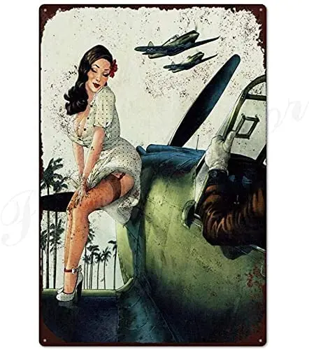 

LWLYCH Pin Up Girl Tin Sign Plaque Metal Vintage Metal Sign Wall Decor for Bar Pub Club Man Cave Retro Signs Metal Painting