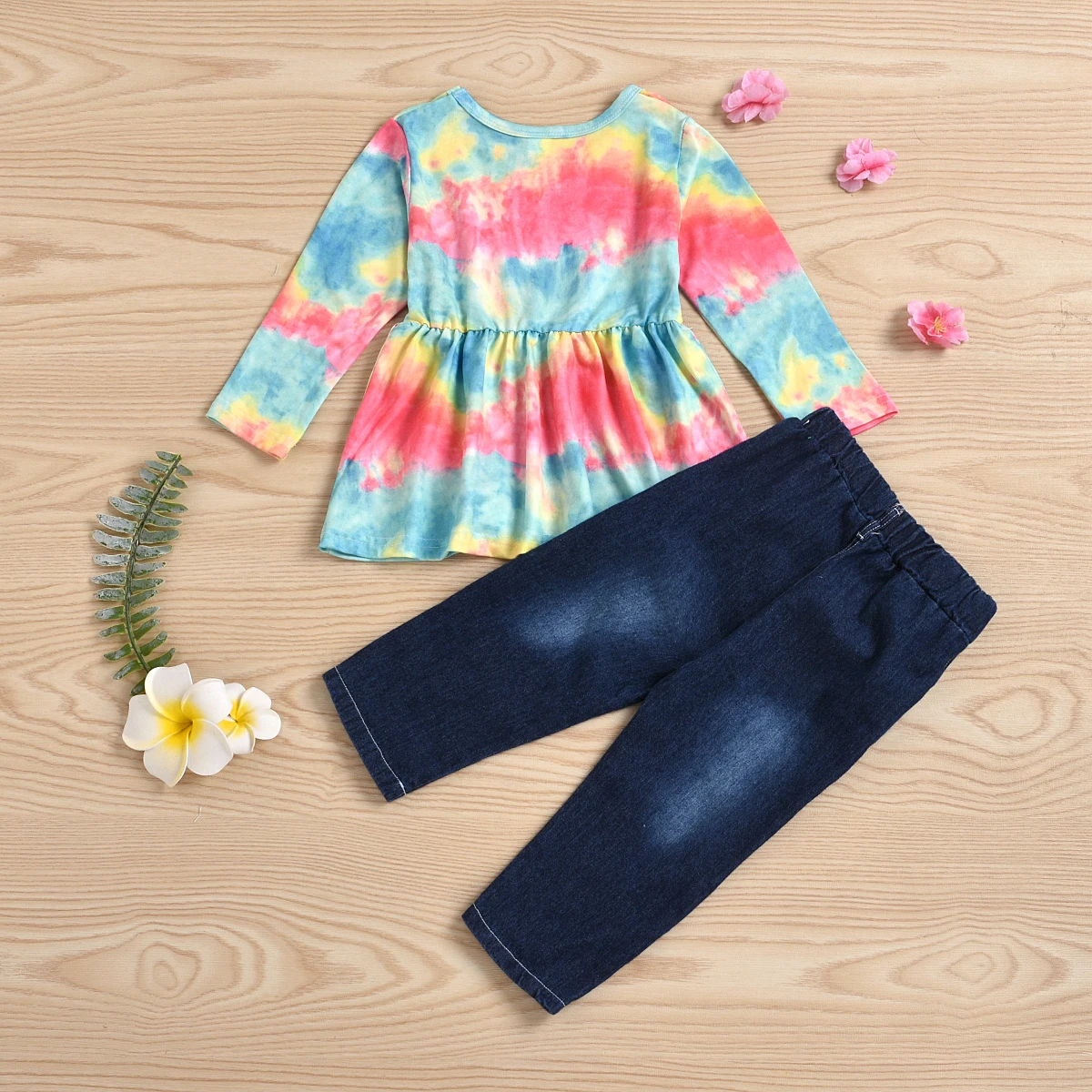 

2 шт., детские джинсовые брюки с длинным рукавом и круглым вырезом