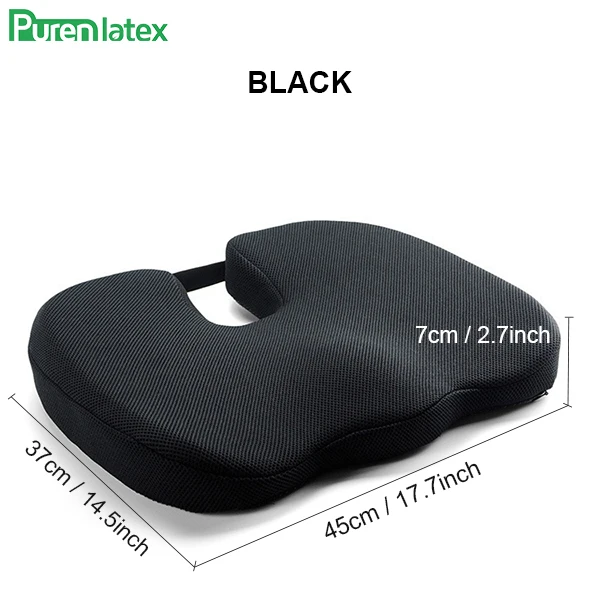 Black PurenLatex Нескользящая подушка для сиденья Ортопедическая подушка для ягодиц с эффектом памяти дышащая регулируемая подушка для стула для облегчения боли в хвостовой кости - Цвет: Black
