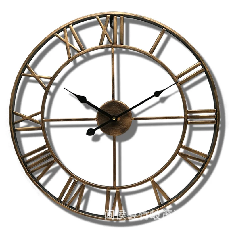 

40/47/60/80cm Modern 3D Large Retro Black Iron Round Art Hollow Metal Wall Clock Nordic Roman Numerals Clock Home Decoration