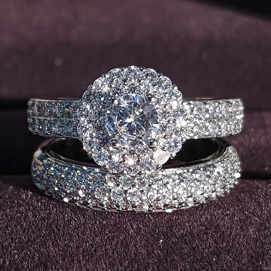 Реальные 925 серебро обручальное кольцо комплект ювелирных изделий для женщин