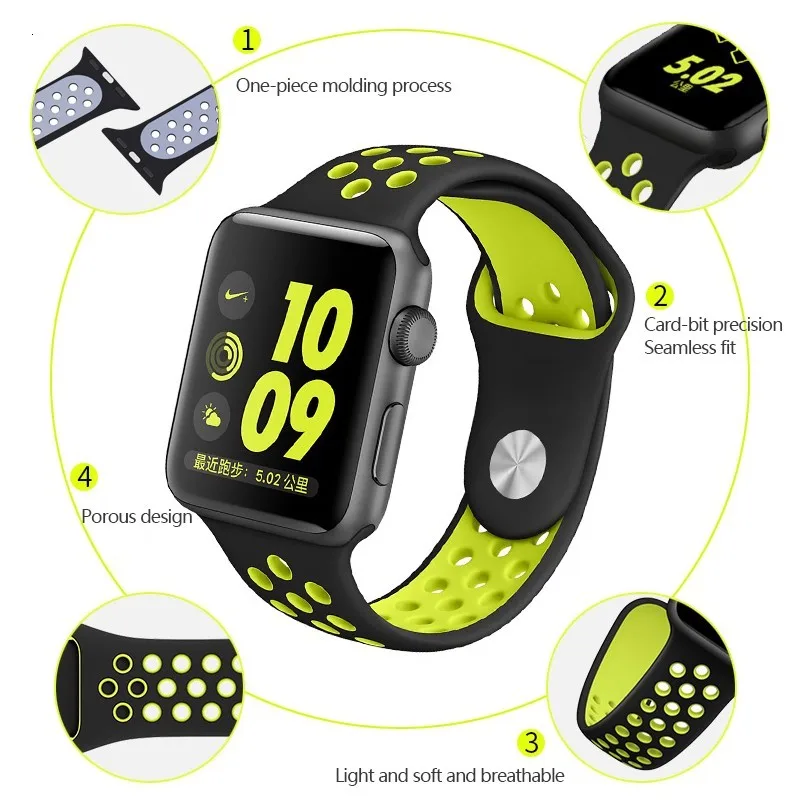 FOHUAS бренд Кремния спортивный ремешок красочный наручный ремешок для Apple Watch, 38, 42 мм черный/Вольт браслет Watch Series 2 и 1 наручных часов iwatch, ремешок для часов