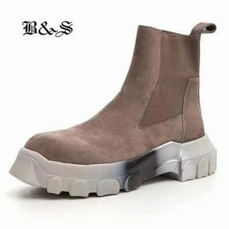 

Black& Street genuine leather platform trainer beetle sole High-TOP Ankle Heightening Boots Casual Trainers Boots