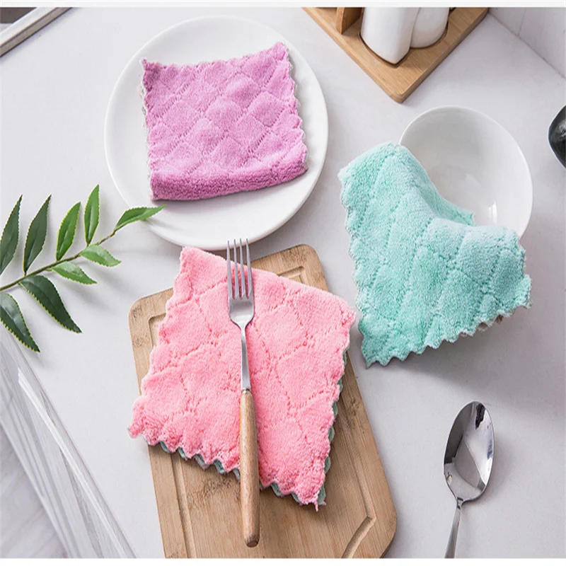 

Household Kitchen Towels Absorbent Thicker Double-layer Microfiber Wipe Table Kitchen Towel Cleaning Dish Washing Cloth