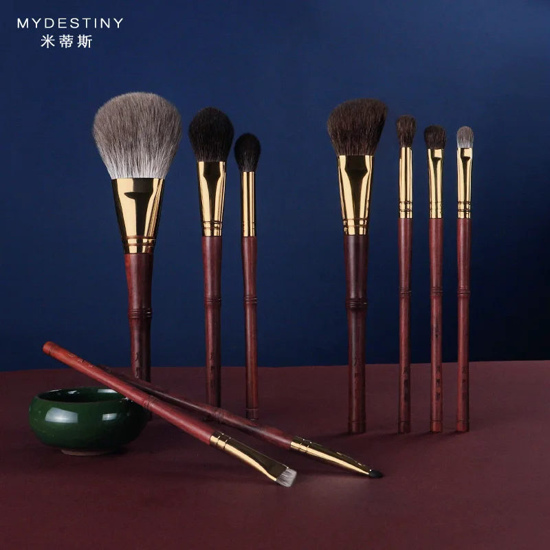 MyDestiny makeup brush-The Misty Bamboo Classial Ebony Series-9pcs Rosewood Luxurious brushes set grade natural animal hair