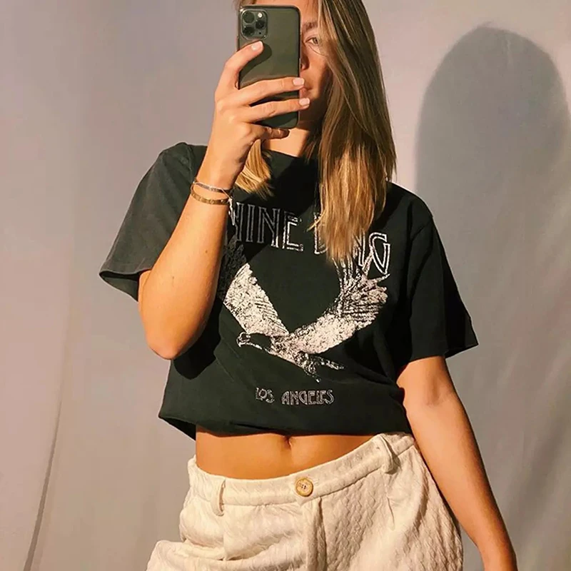 

Футболка Rowling - eagle для женщин, футболка рок-группы, черная женская футболка с принтом, винтажный топ из 2021 хлопка