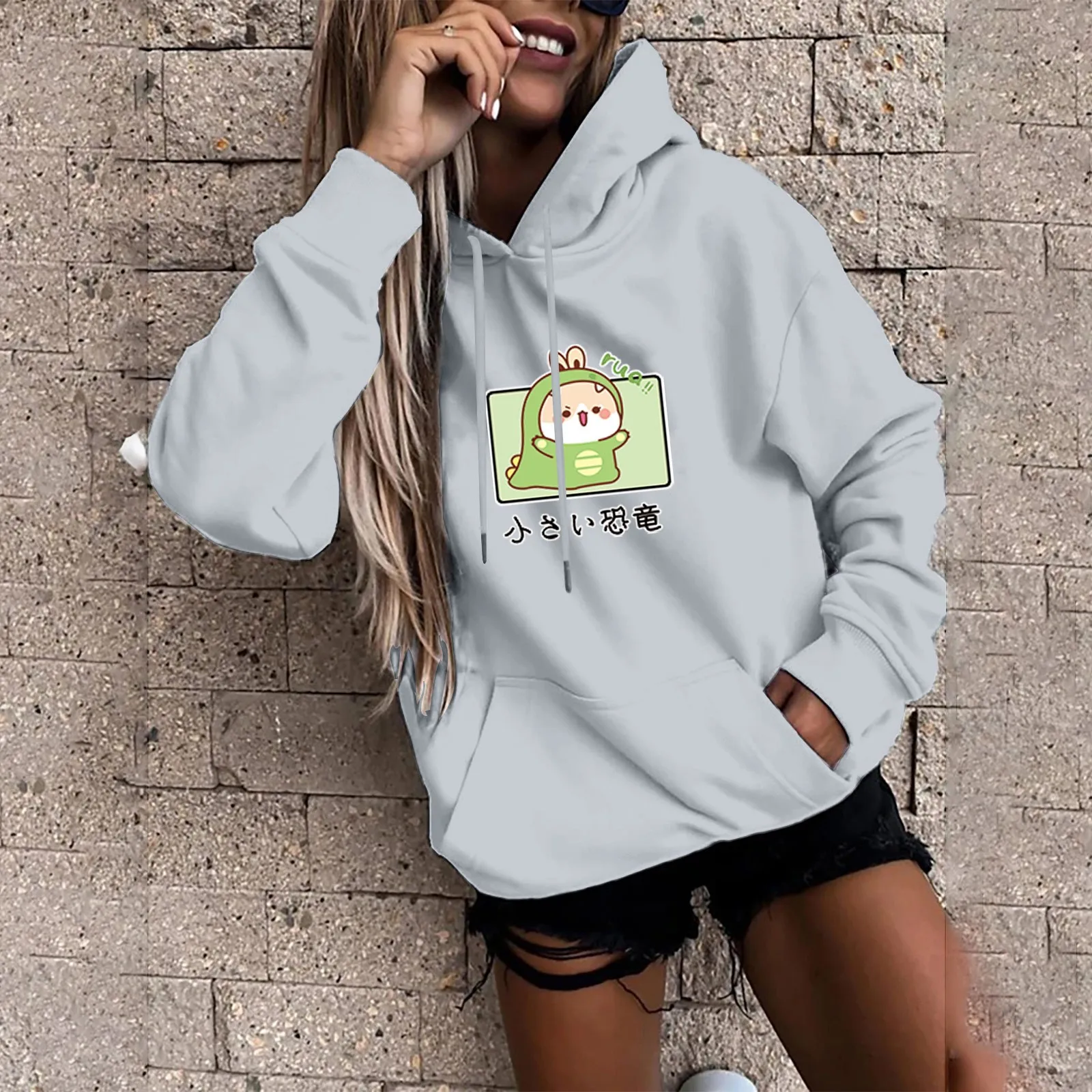 

Plus Size Cartoon Print Casual Loose Hoodies With Pockets Long Sleeve Drawstring Outwear Sweatshirts ropa de mujer