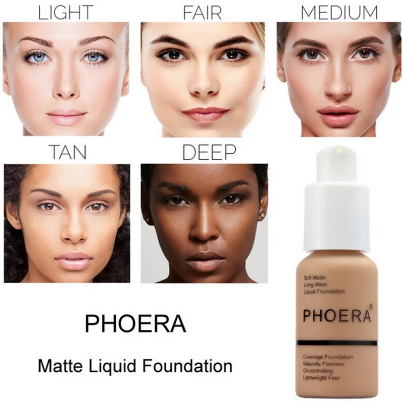 

8 Colors Phoera Face Foundation Matte Light Cream Natural Lasting Liquid Foundation Coverage Moisture Soft Base Primer Makeup