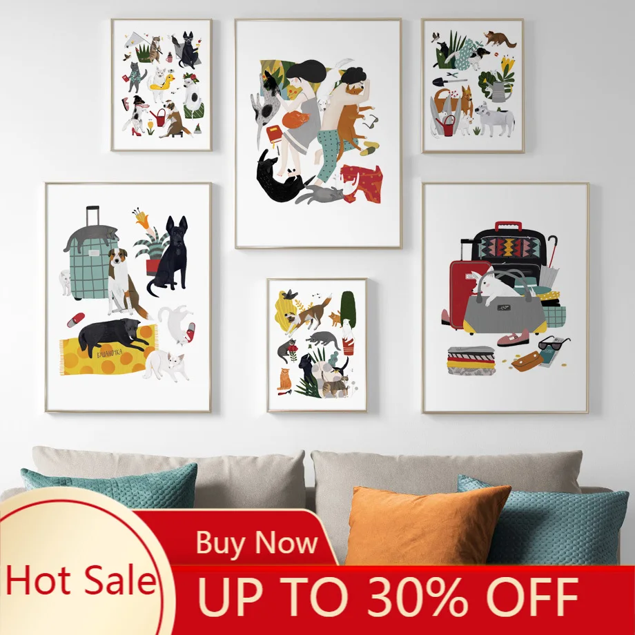 Постер на стену для мужчин кошек собак растений семейство настенная Картина