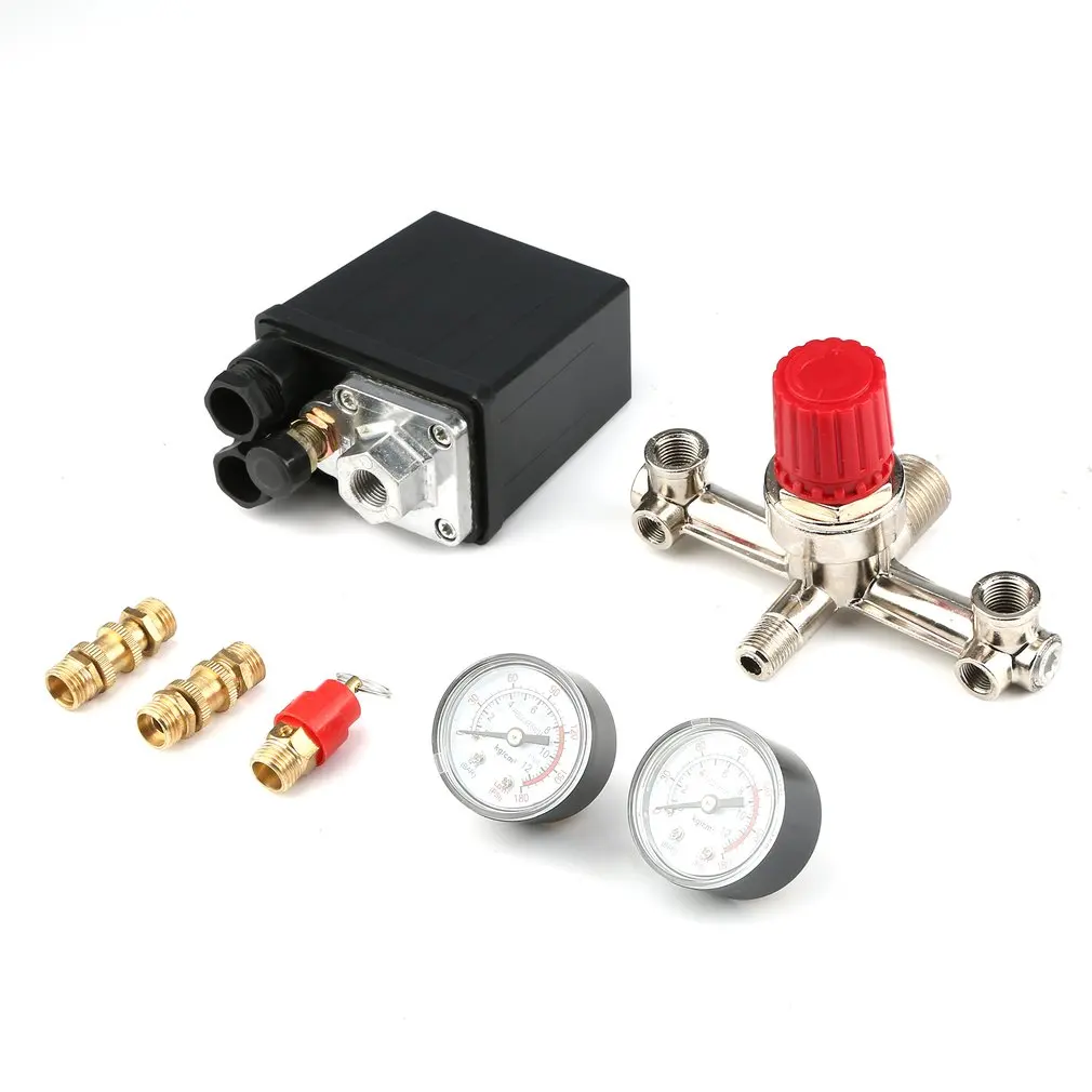

40343 Adjustable Pressure Switch Air Compressor Switch Pressure Regulating with 2 Press Gauges Valve Control Set