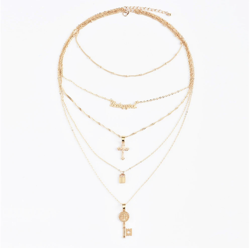 Многослойная подвеска в виде ключа с крестом | Украшения и аксессуары